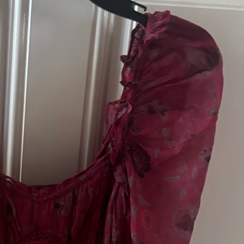 FREE PEOPLE BRUNCH DATE FLORAL PUFF SLEEVE BODYSUIT MERLOT XS - Picture 6 of 7